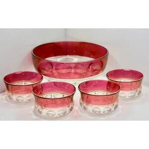 TIFFIN FRANCISCAN KINGS CROWN BOWL SET THUMBPRINT RUBY RED 5pc Set